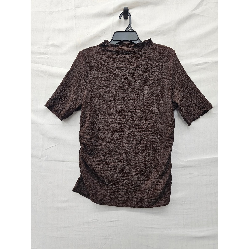 A New Day Womens Mock Neck Short Sleeve Top Brown Polyester Blend Size Large